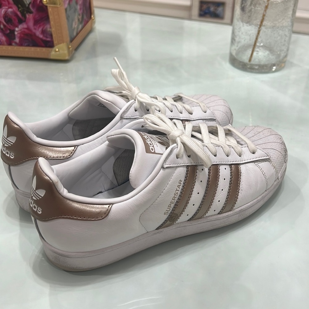 Adidas Women's Superstar White and Bronze Sneakers